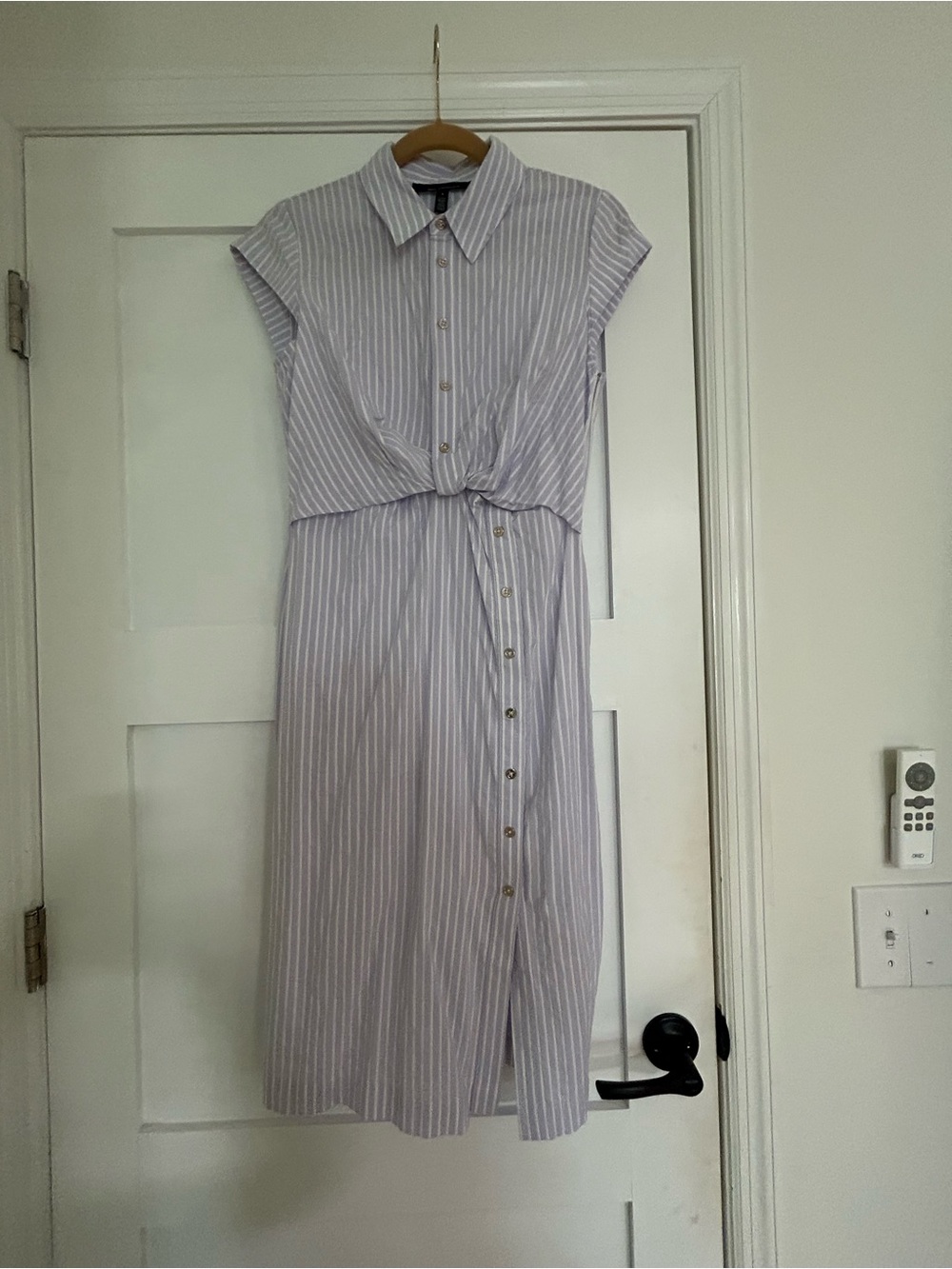 White House Black Market Lavender Stripe Midi Shirt Dress - Picture 2 of 6